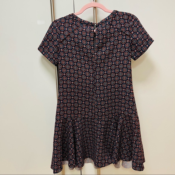 NWOT Banana Republic Dress Foulard Flounce Drop Waist. Navy Red Orange.Size 0P. - Picture 4 of 9